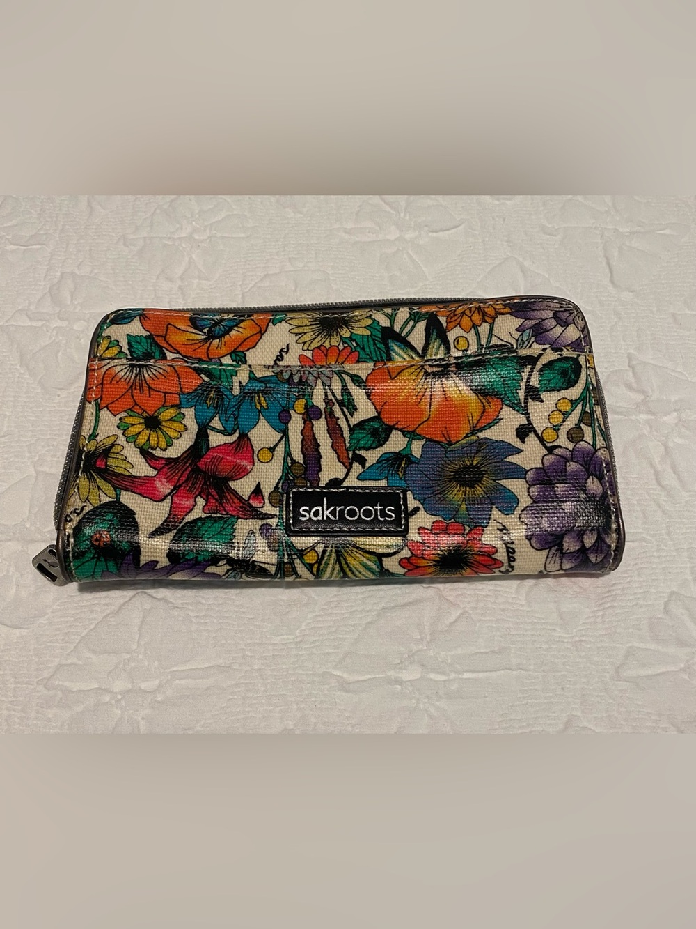 Sakroots Multicolor Floral Canvas Wallet with Black Logo Patch
